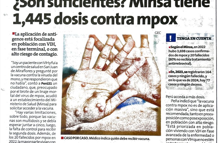 Perú 21: ¿Son suficientes? Minsa tiene 1,445 dosis contra mpox